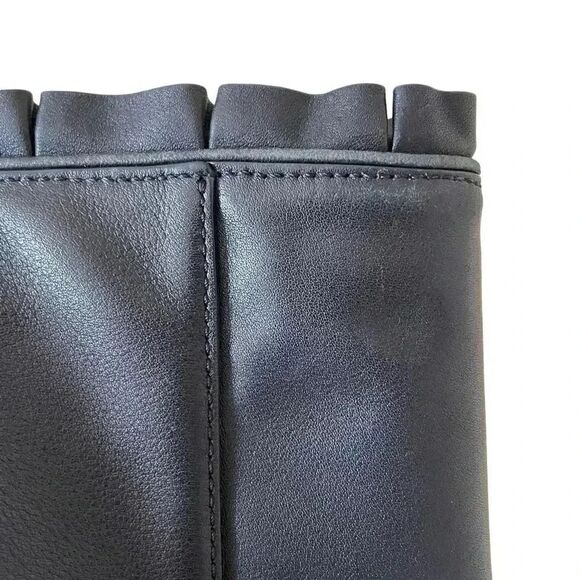 Kate Spade New York Logo Black Leather Tote Double Handles Shoulder Bag Ruffle - Picture 3 of 16